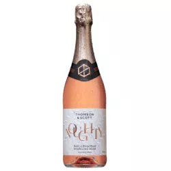 Thomson & Scott Alcohol-Free Sparkling Rosé in a bottle with a sleek design, featuring a silver label and pink liquid.